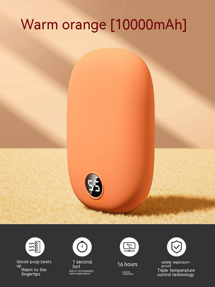 Calentador de manos recargable naranja con pantalla de temperatura